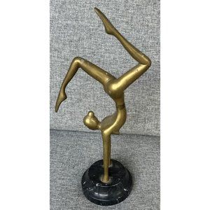 Mid Century Brass Figurine Gymnast Statue San Pacific Brass Marble Vintage